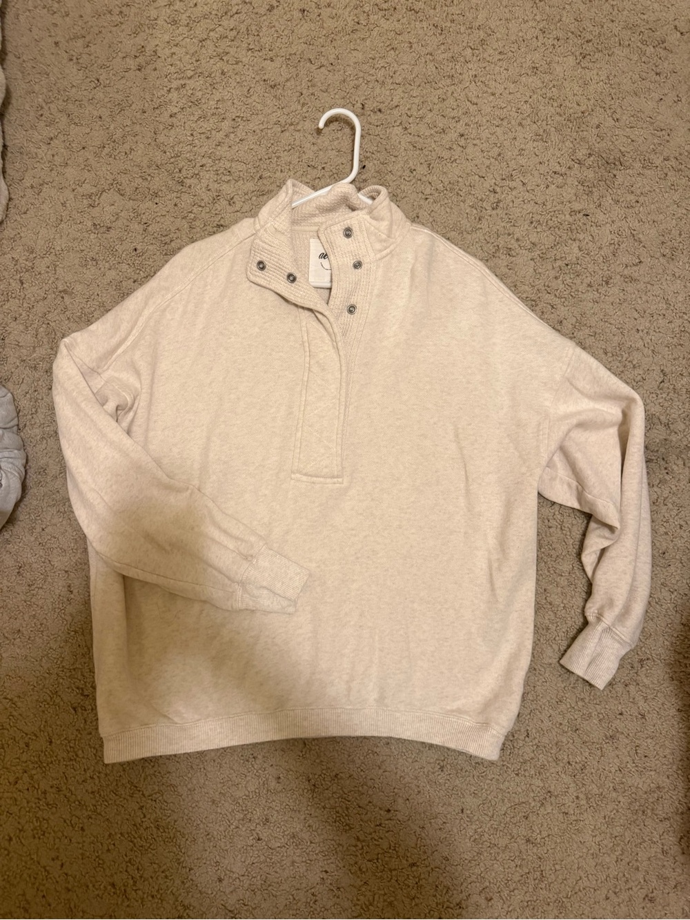 aerie Cream Snap-Button Mock Neck Sweater